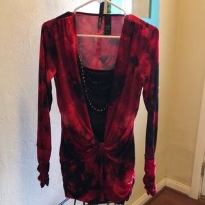 Red long sleeve and blouse layered look top